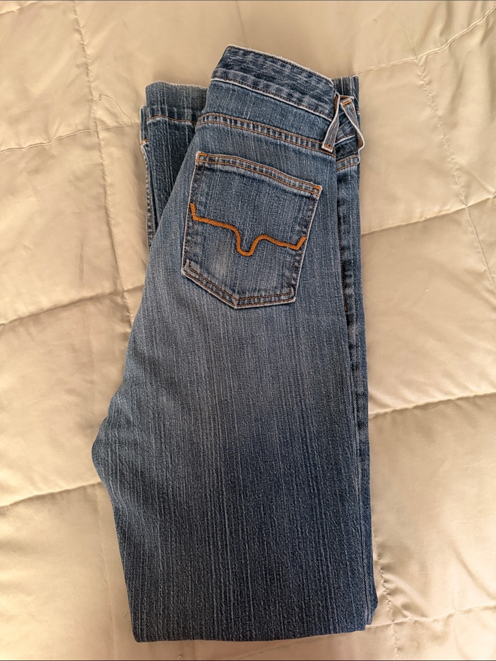 Kimes Ranch Jennifer Medium Blue Flare Jeans with Orange Stitching